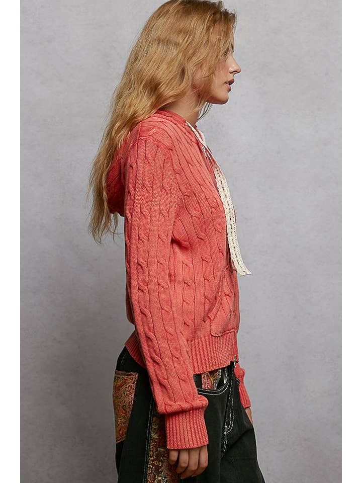 Pol Clothing - Wholesale Hoodie - Women's - Full Sleeve Solid Acrylic Sweater Hoodie Zip Up Knit Top10