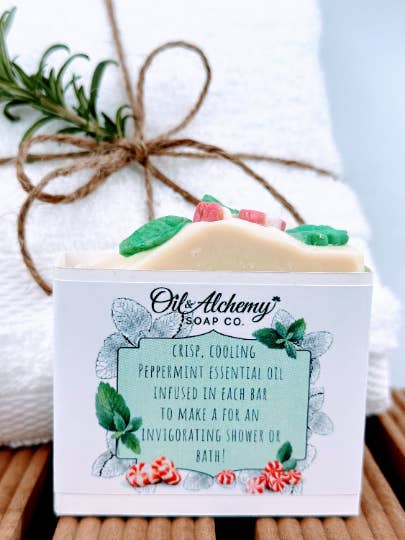 Peppermint Essential Oil Artisan Cold Process Soap/ Palm Oil for wholesale by Oil & Alchemy Soap Co.