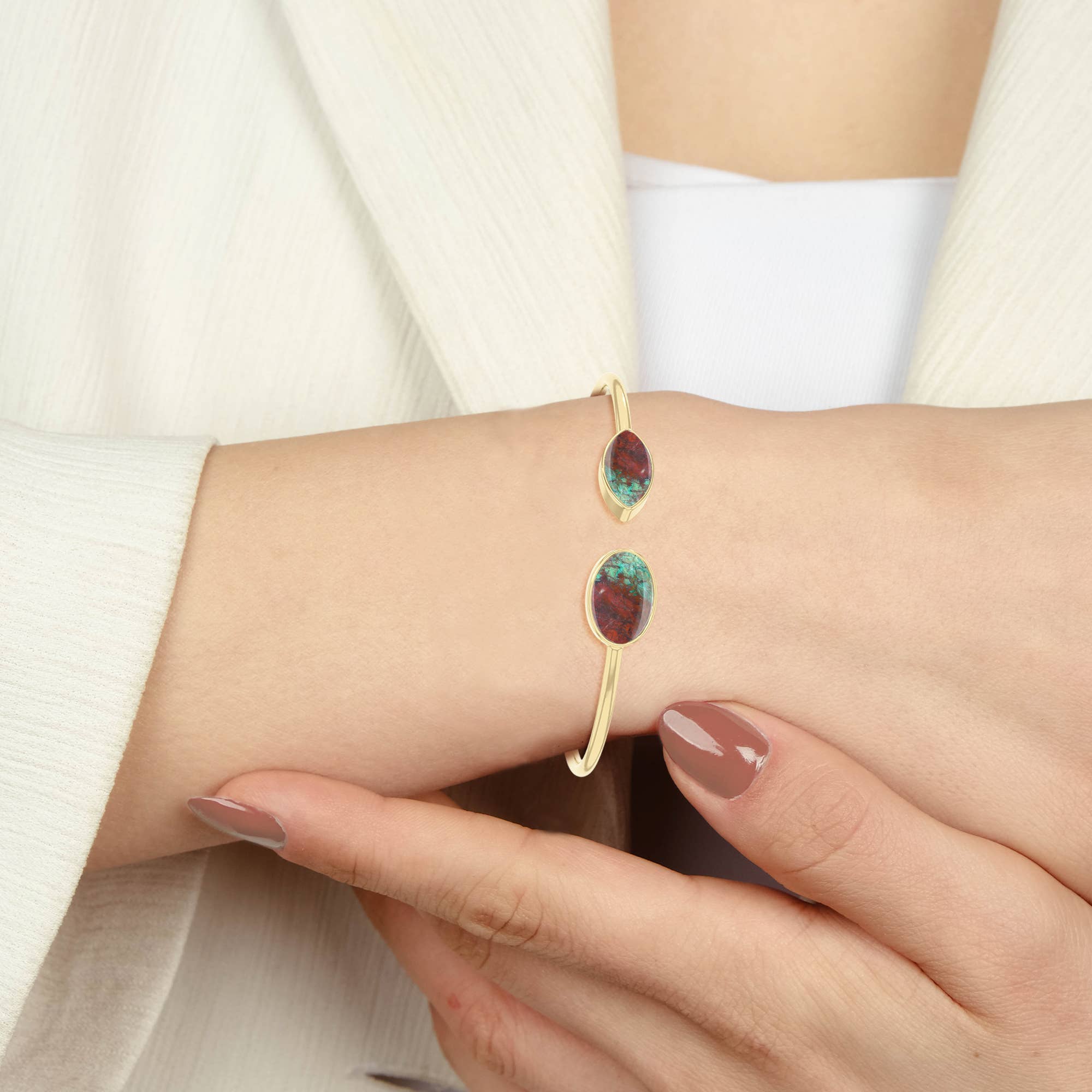 Nature Crafts - Wholesale Cuff Bracelet - Natural Gemstone Marquise-Oval Cuff Twister Bracelets285