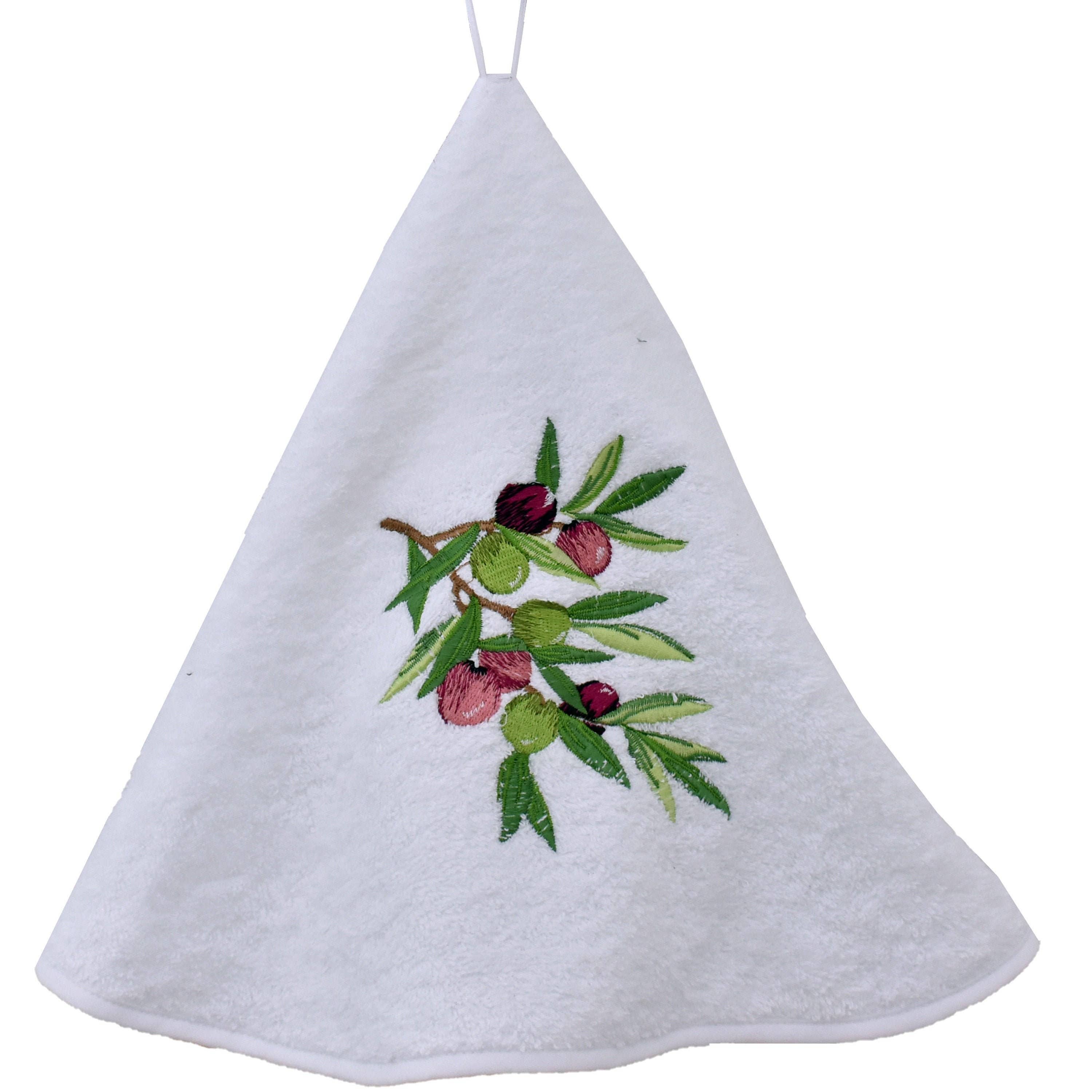 Nordlinen – wholesale Kökshandduk – Runda handdukar med broderad olivkvist för kök och badrum2