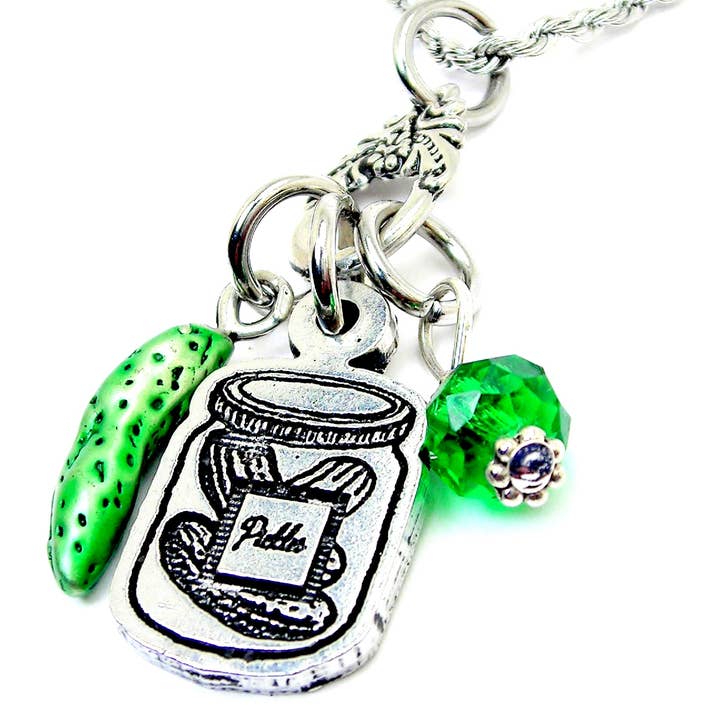 Chubby Chico Charms - Wholesale Pendant/Charm Necklace - Jar of pickles Green pickle charm holder necklace