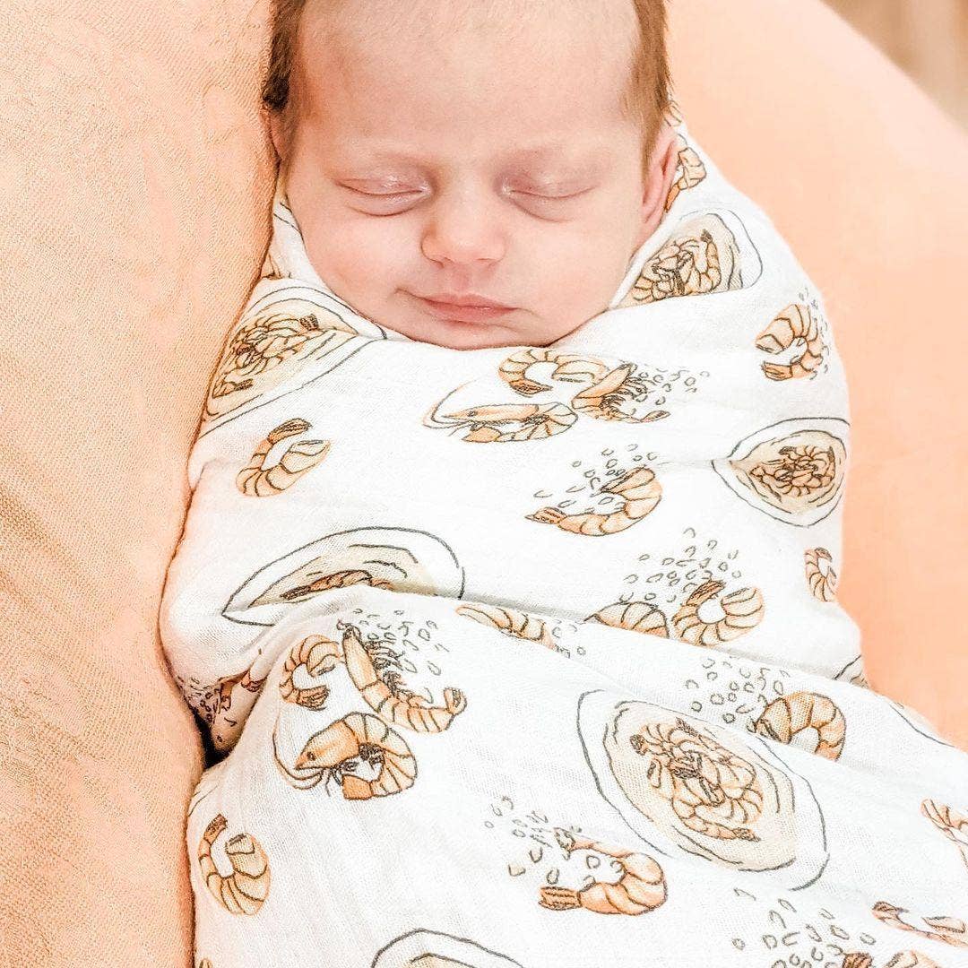 Little Hometown - Wholesale Swaddle - Baby - Shrimp and Grits Baby Muslin Swaddle Receiving Blanket1