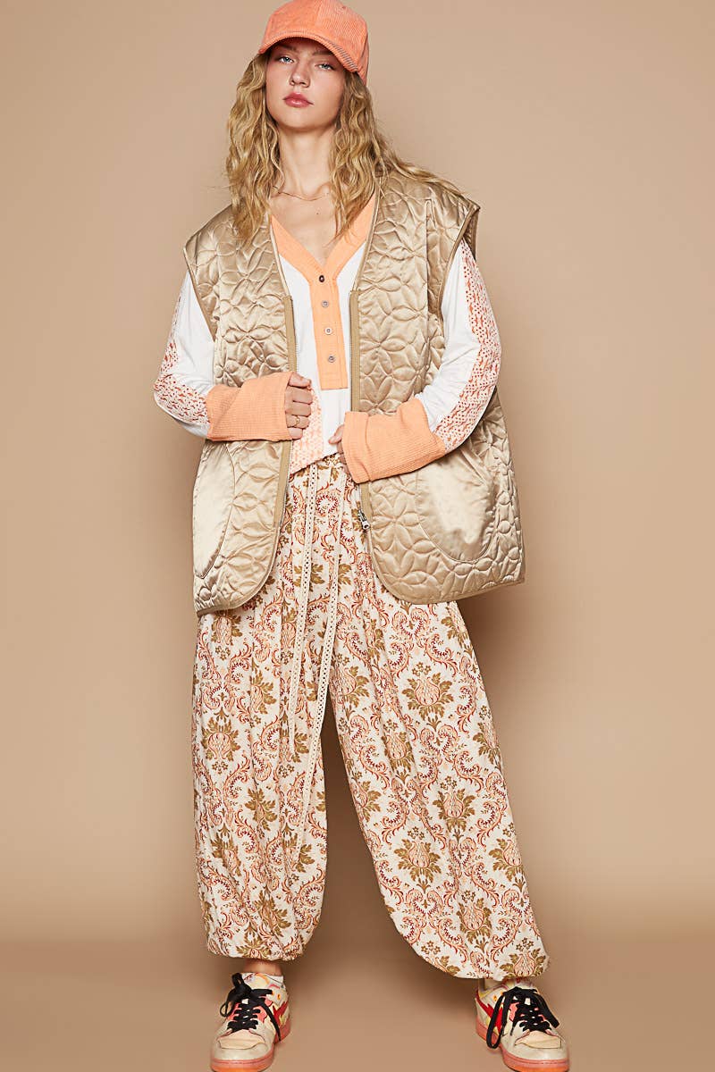 MOCHA Out seam zipper pockets floral patterned quilted vest SALE for wholesale on Faire6