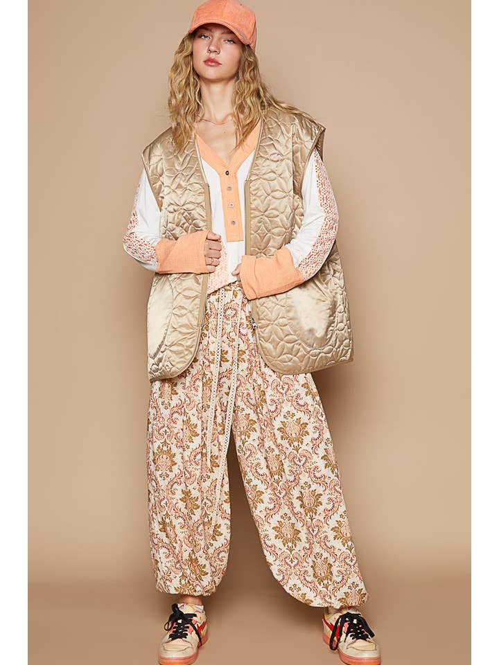 MOCHA Out seam zipper pockets floral patterned quilted vest SALE for wholesale on Faire6