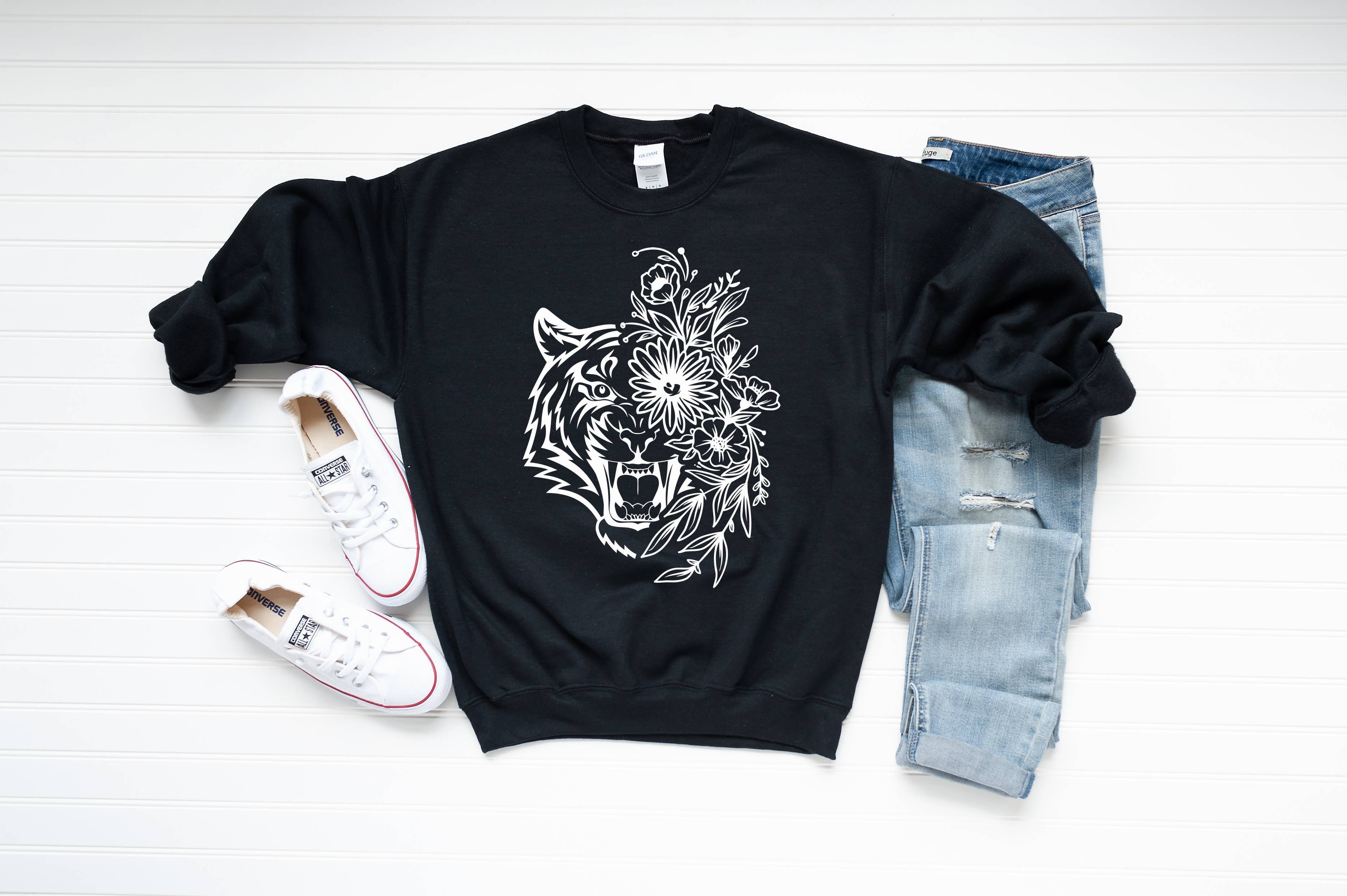 My Bella Vida Inc. - Wholesale Sweatshirt - Unisex - Tiger Sweatshirt, Boho Tiger Sweatshirt0
