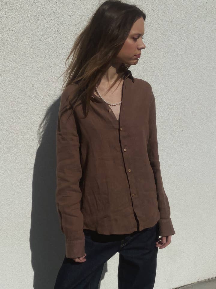 Favorite Linen Shirt in Sand for wholesale by Modern Society
