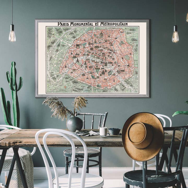 Plan Of Paris With Significant Buildings And Metro 1920 for wholesale by Ink & Drop