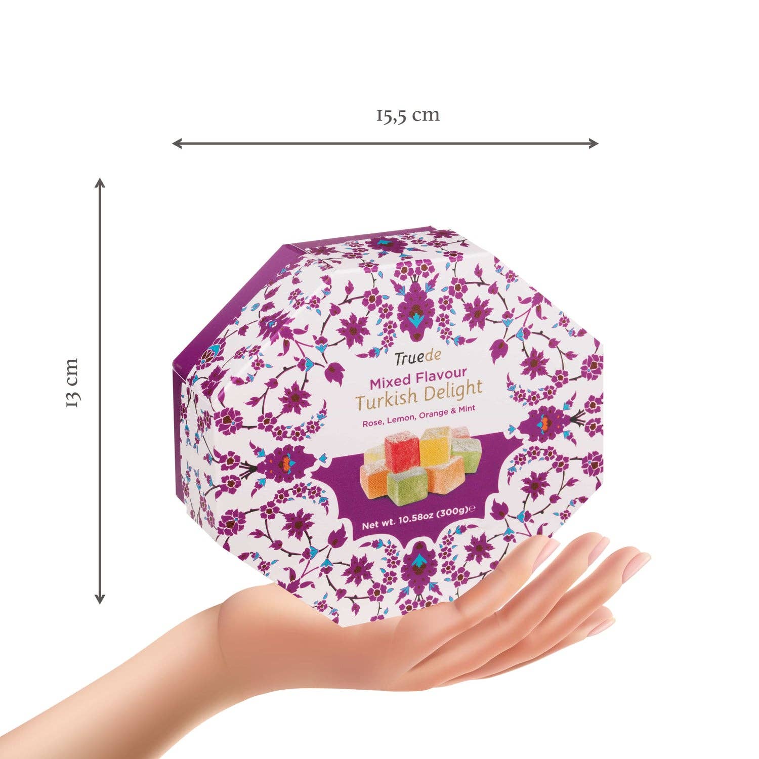 Truede – wholesale Gummy – 300g Mixed Flavour Octagonal Turkish Delight2