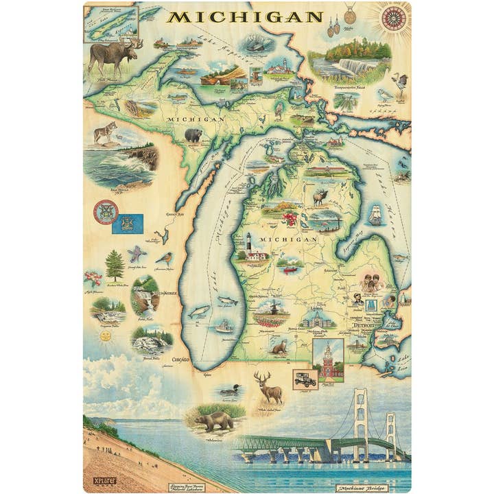 XPLORER MAPS - Wholesale Bord/bordje - Houten bord van de staat Michigan