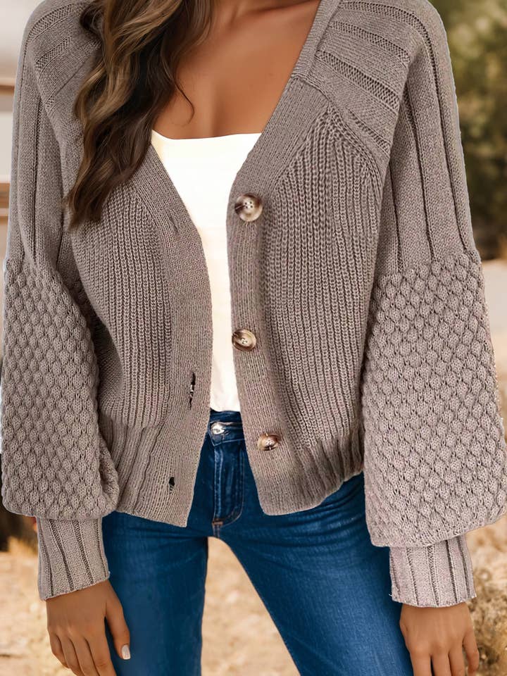 Mixed Texture Knit Button V Neck Sweater Cardigan for wholesale by fashionworks