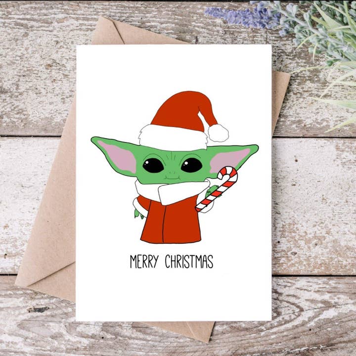 Melina Maris – wholesale Julkort – Baby Yoda ”God Jul” | Hälsningskort