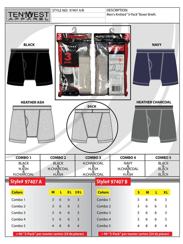 Boxers colorés pour hommes, lot de 3, M-2X pour la vente par Ten West Apparel