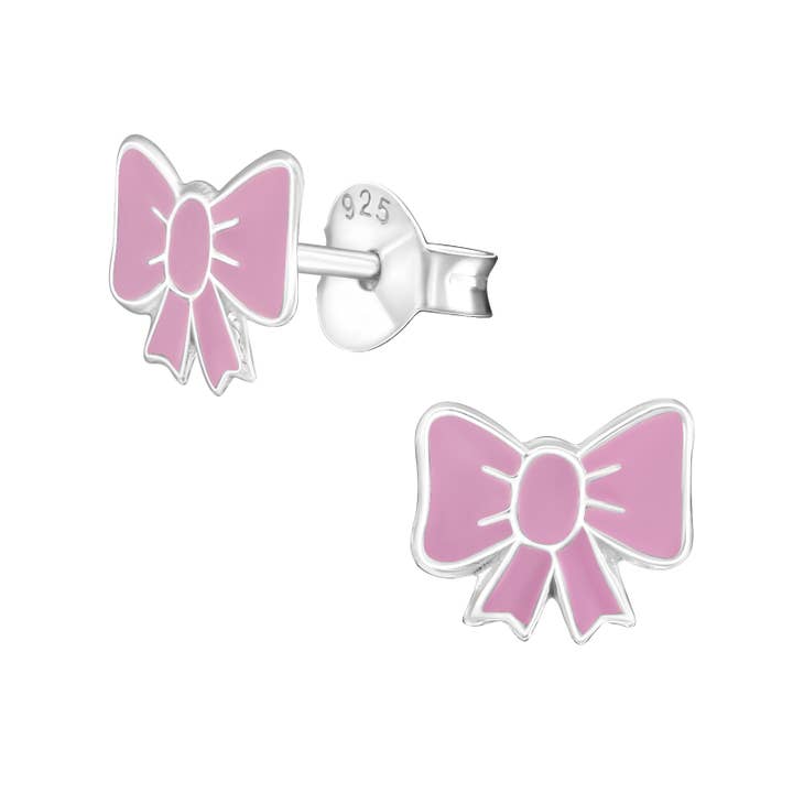 Girl's Jewelry Sterling Silver Earrings - Pink Bow for wholesale by Snazzy Girls