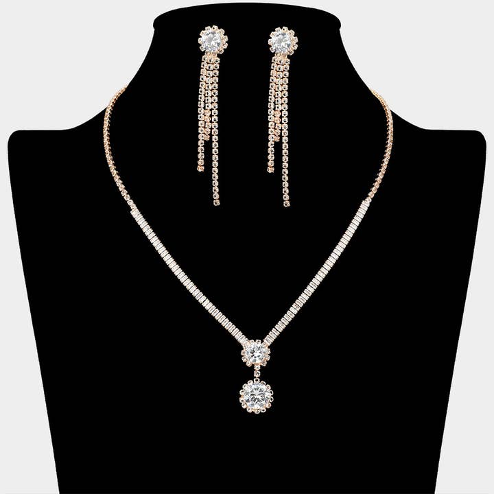 Sensibling Corp. - Wholesale Jewelry Set - Round CZ Stone Cluster Pointed Rhinestone Paved Necklace2