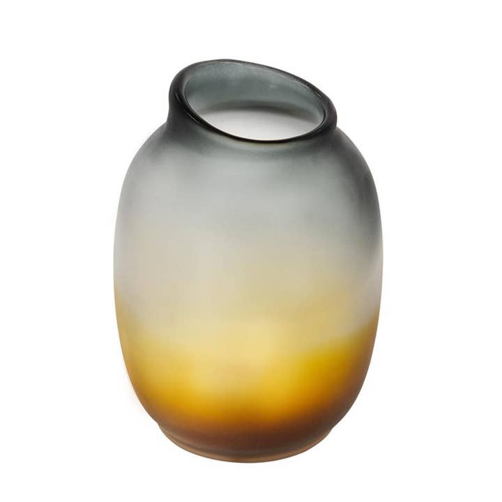 HomeRoots - Wholesale Vase - 10" Charcoal And Orange Ombre Round Glass Table Vase3