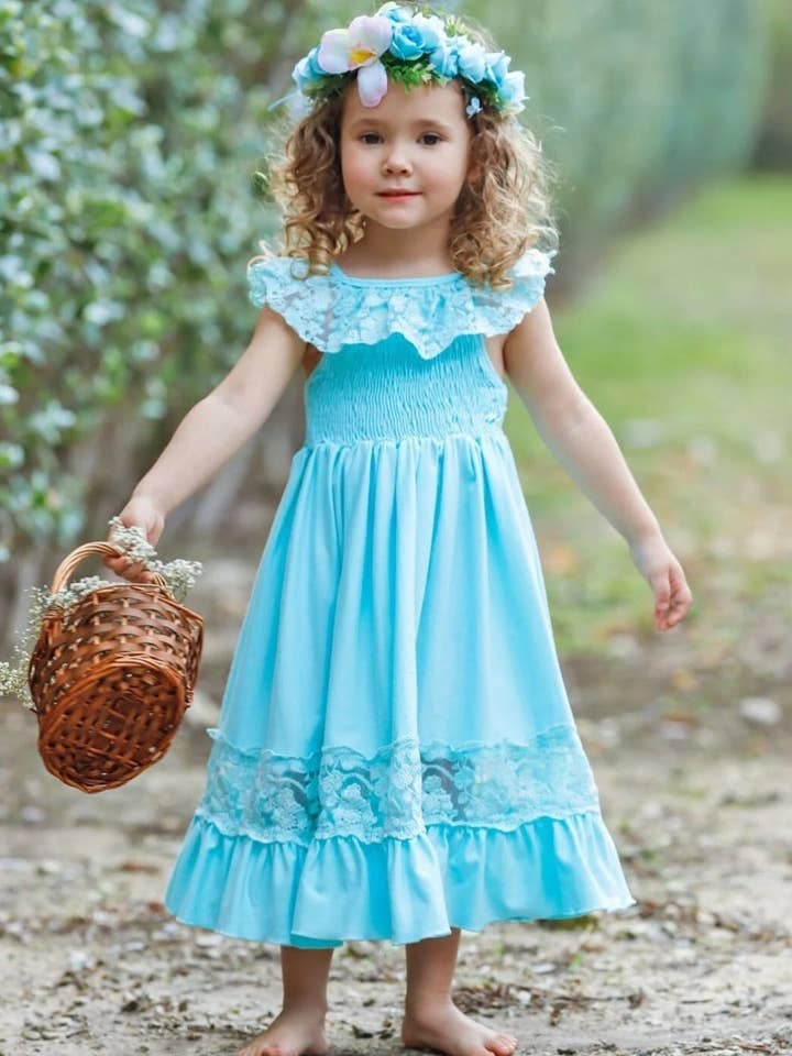Mia Belle Girls • Wholesale - Wholesale Dress – Kids - Lace & Ruffles Pastel Maxi Dress8