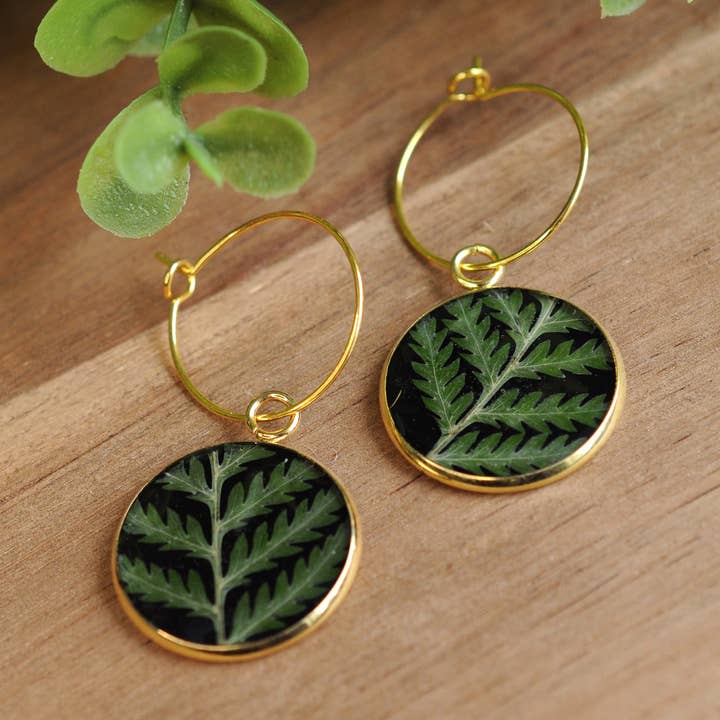 Pressed Fern Hoop Earrings for wholesale by My Beverly Jewelry