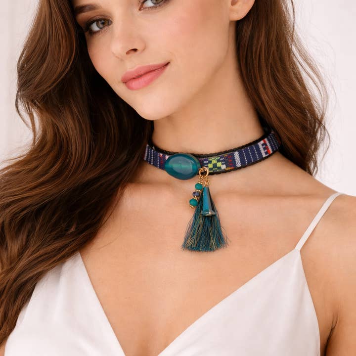 Bohemian Multicolor Tassel Choker Necklace for wholesale by Miss Minna