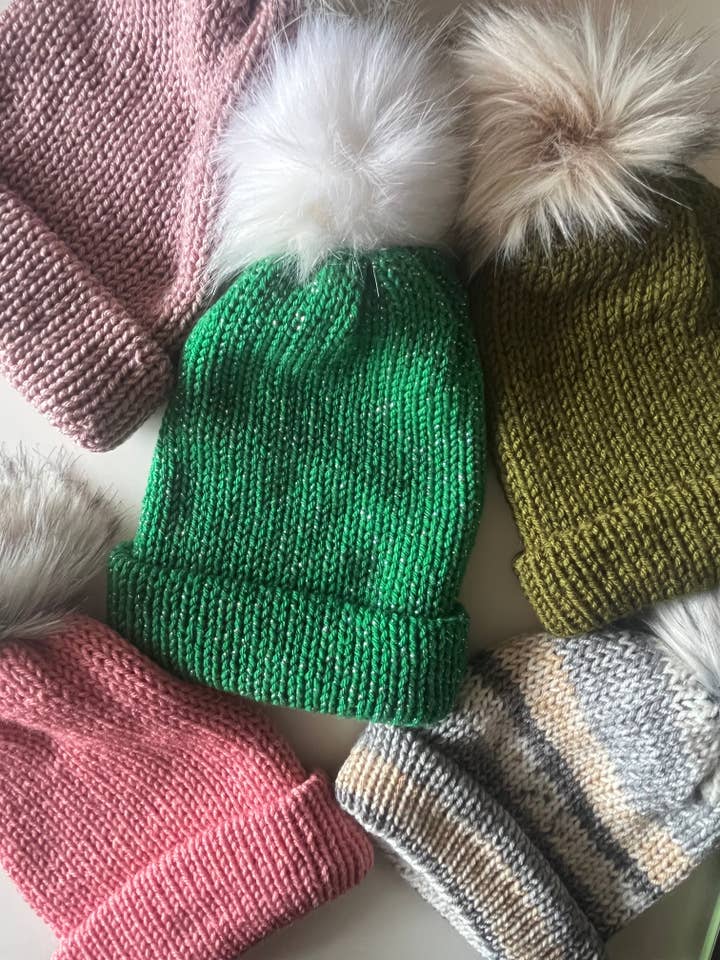 Adult Unisex Knitted Beanie Hat with Pom Pom for wholesale by The Yarn Lilly