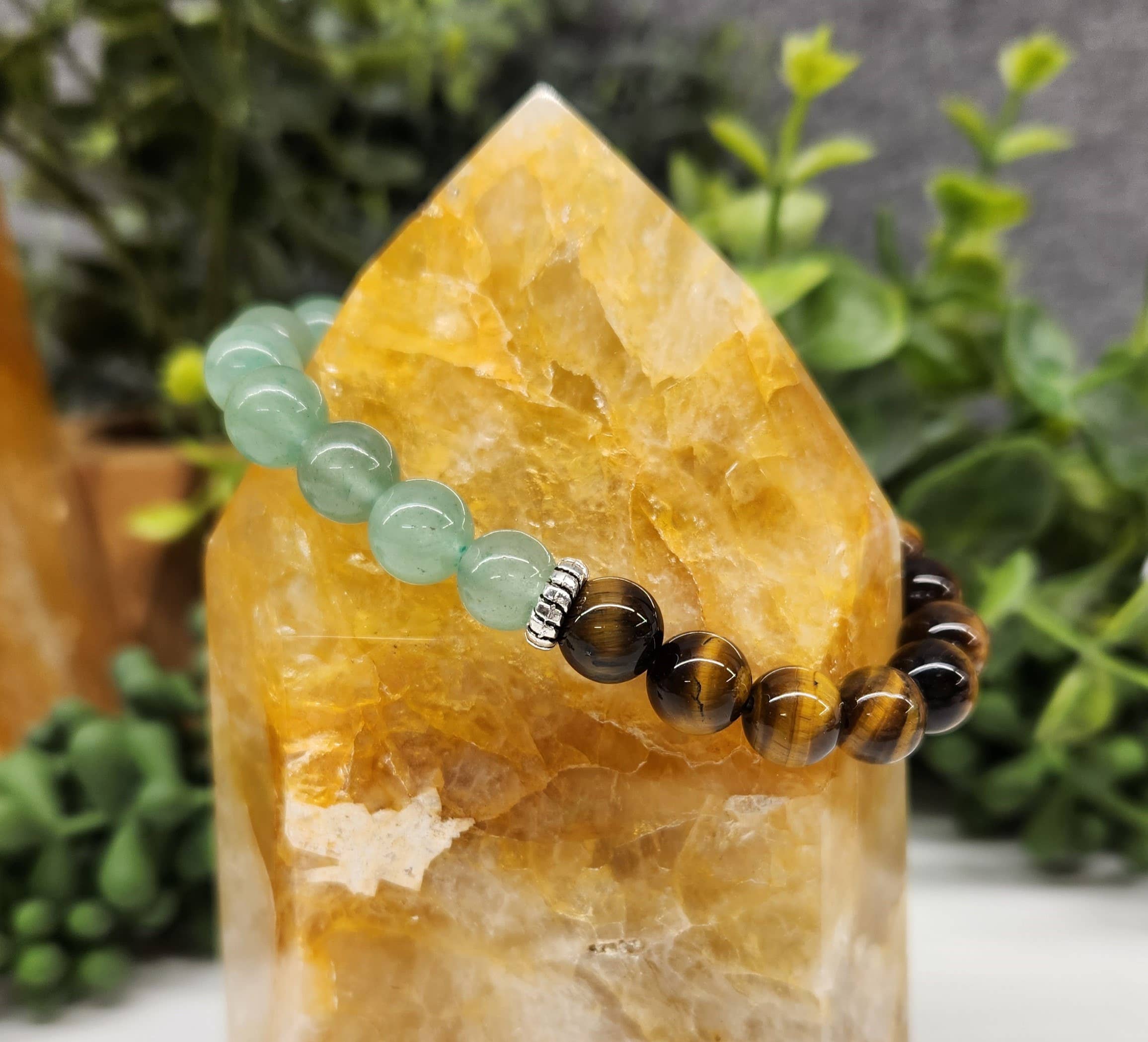 Meraki Gemstones - Wholesale Beaded Bracelet - WEALTH:  Green Aventurine & Tiger Eye Bracelet 8mm Beads4