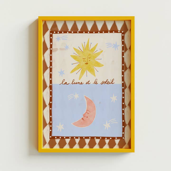 Folk la lune et le soleil print for wholesale by Carole Hillman