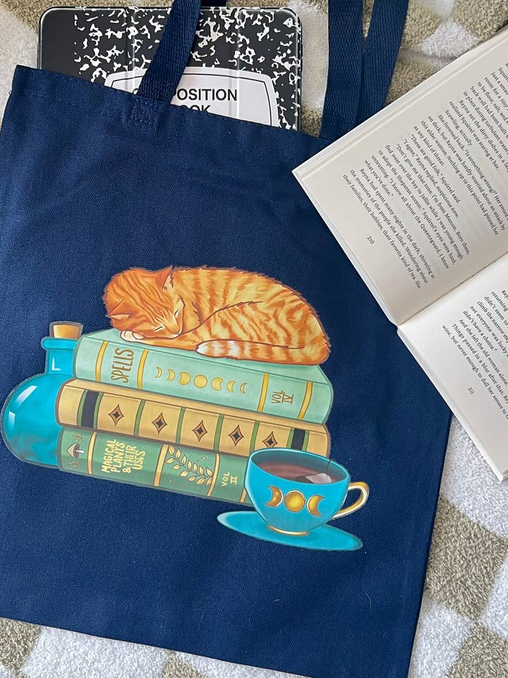 Orange Witchy Cat Tote Bag for wholesale by Chapter & Claw Studio