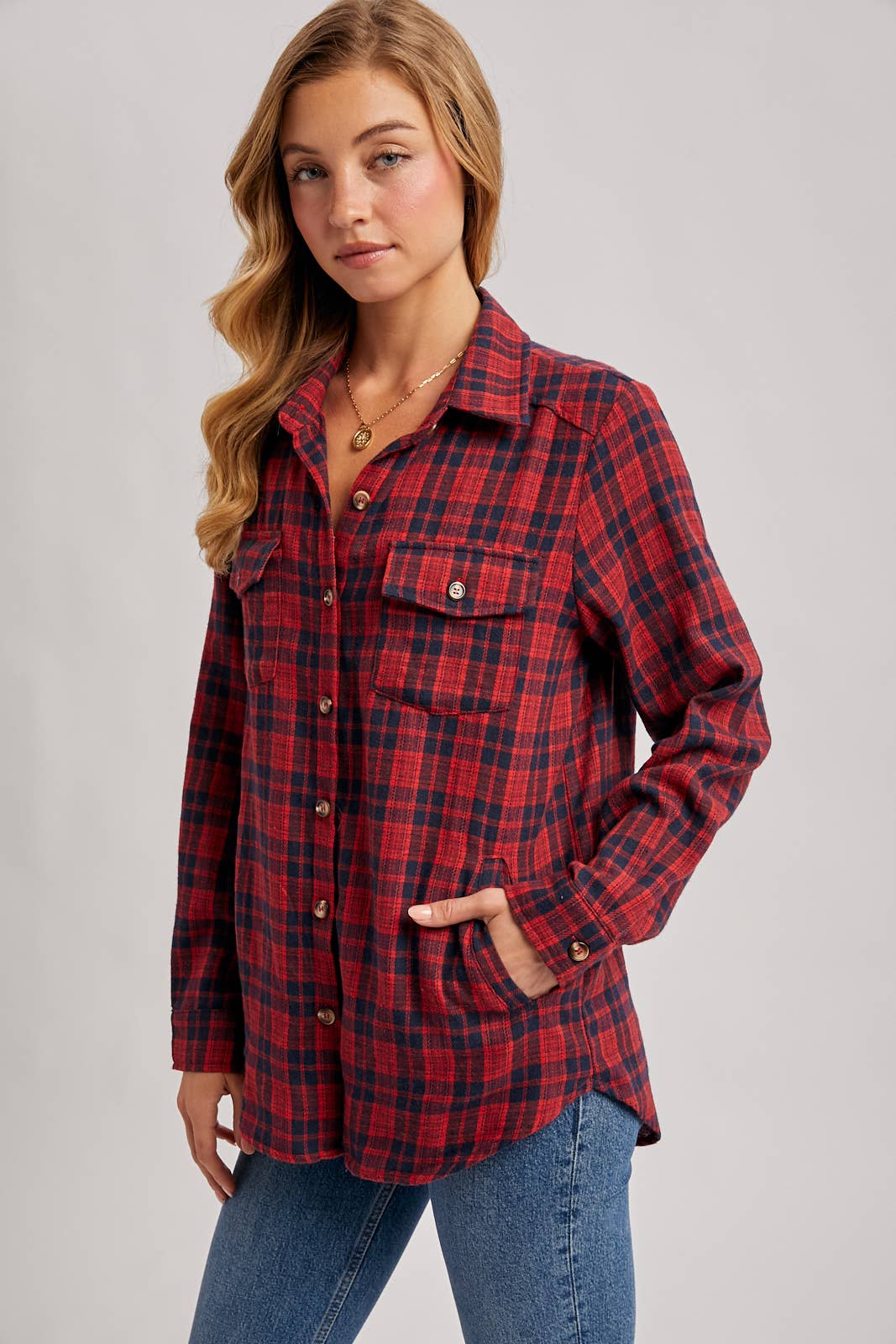 Bluivy - Wholesale Shirt - Women's - BUTTON DOWN PLAID SHIRT WITH POCKETS - 4TH OF JULY8