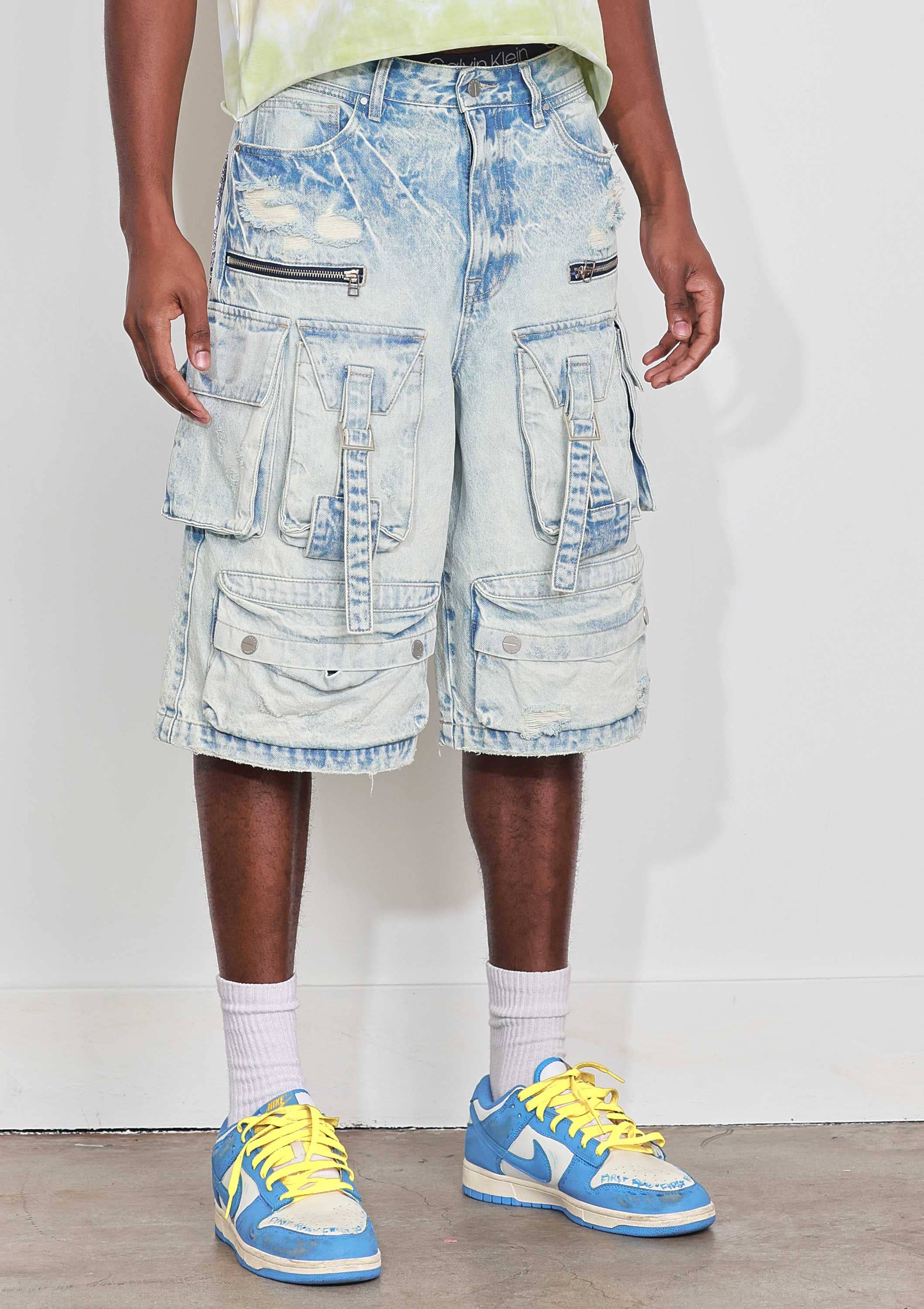 BLU ACIDO JORTS IN DENIM MULTI CARGO LAVATI in vendita all'ingrosso su Faire5