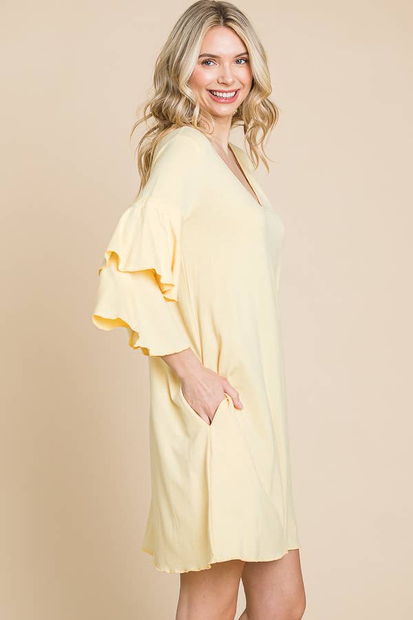 Culture Code - Wholesale Dress - Women's - CAD1410Q - V-NECK RUFFLE SLEEVE A-LINE DRESS6