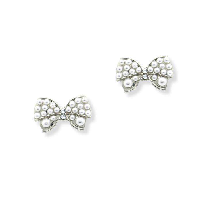 SOPHIA WHOLESALE - Wholesale Stud/Post Earrings - Ribbon bow Pearl Stud Earring