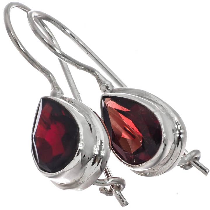 925 zilveren eenvoudige natuurlijke granaat traanvormige sterling slot vishaak oorbellen, 1/2" voor wholesale door FifiRose