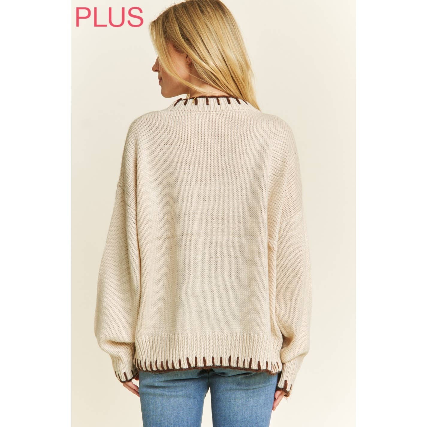 Sweet Generis – wholesale Knitted jumper – Women′s – PLUS HOLIDAY BIG BOW SWEATER PULLOVER WITH CONTRAST EDGE STI7