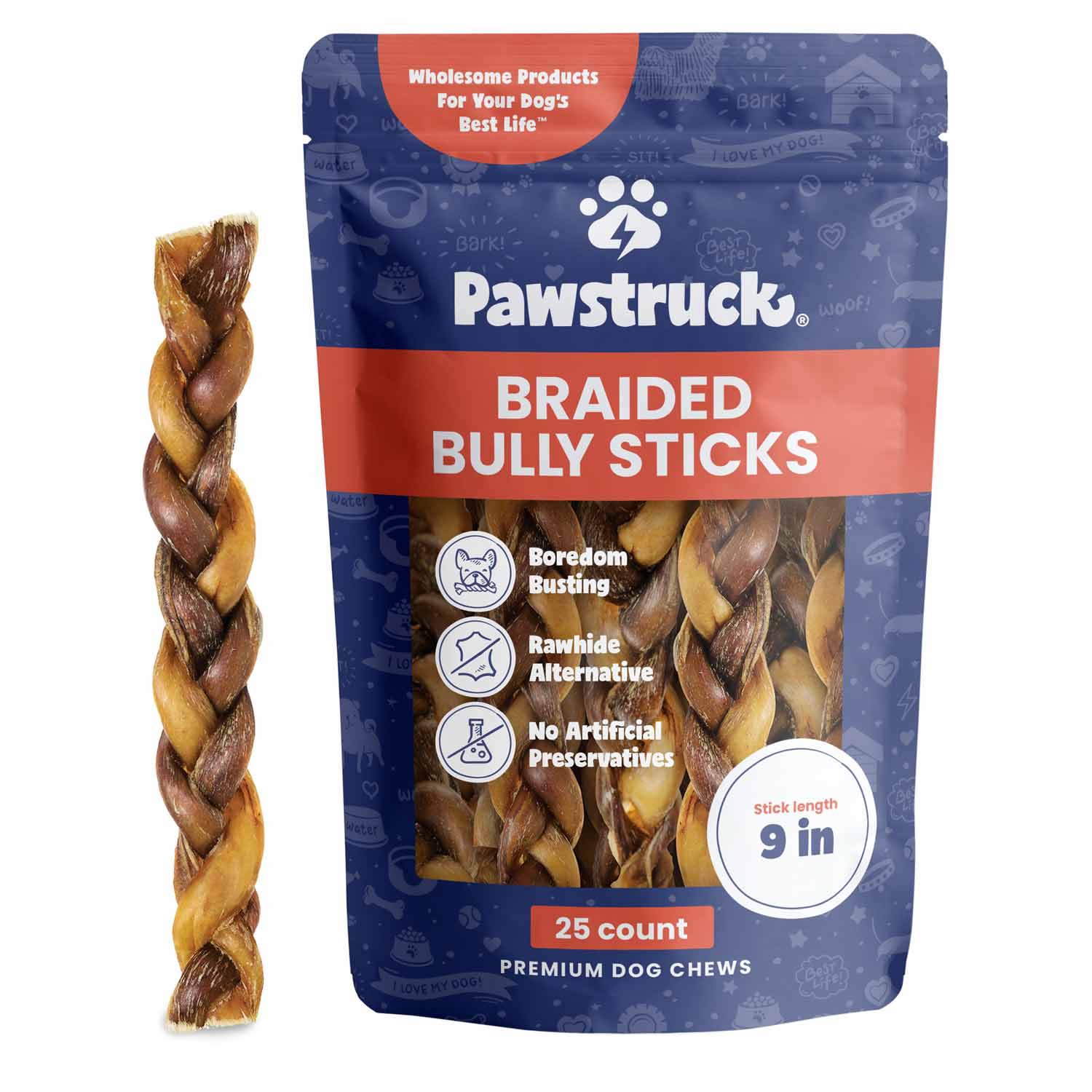 Pawstruck - Wholesale Pet Treats - Dog - Pawstruck 9" Braided Bully Sticks2