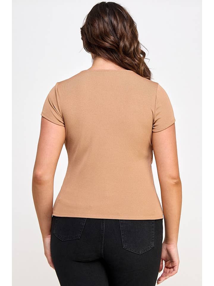 Haute Fox Plus Size & Contemporary – wholesale Knit top – Women's – Plus Size Asymmetrical Cut Out Short Sleeve Top JK18676-T7