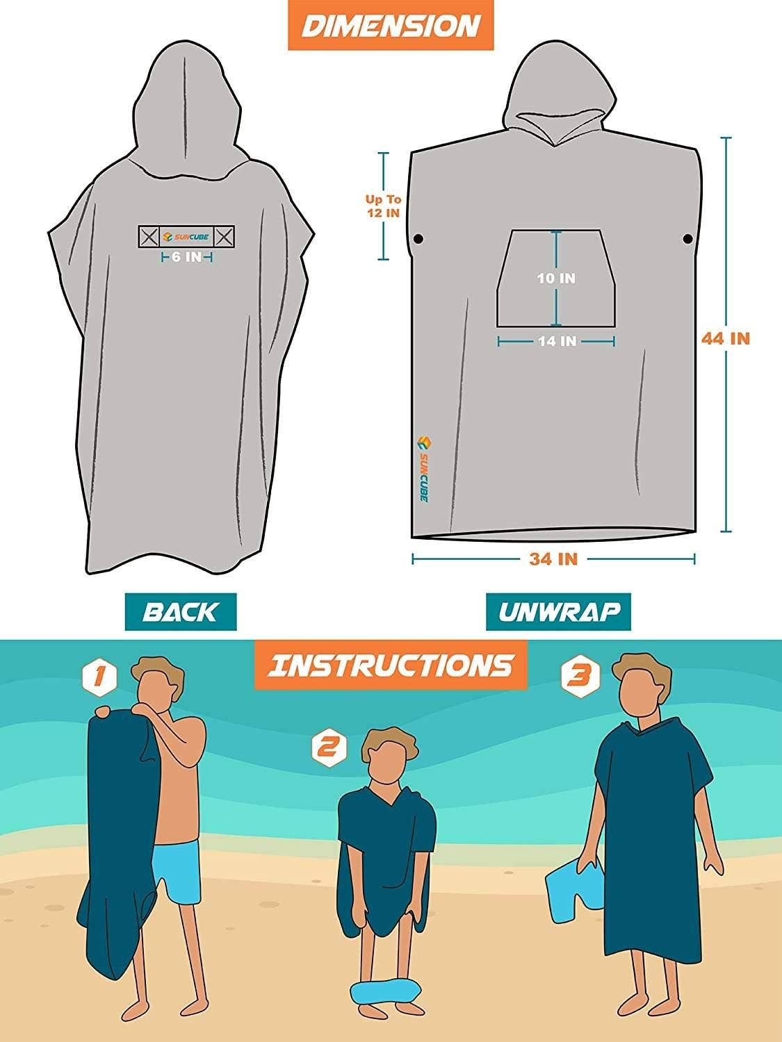 VIGOR - Wholesale Robe - Unisex - Changing Robe with Hood Quick Dry Microfiber Wetsuit Changing Towel with Pocket for Surfing Men Women(10 Pack)5