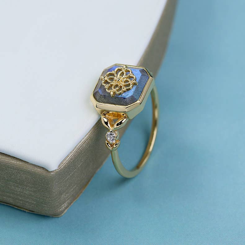 Gioiellin - S925 Silver Jewelry - Wholesale Multi-Stone Ring - 925 Sterling Silver K Gold-plated Gray-blue Labradorite Ring2