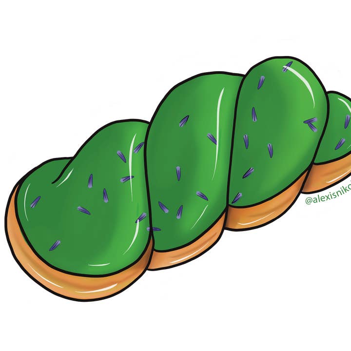 Matcha Lavender Twist Doughnut for wholesale by Alexis Nikole