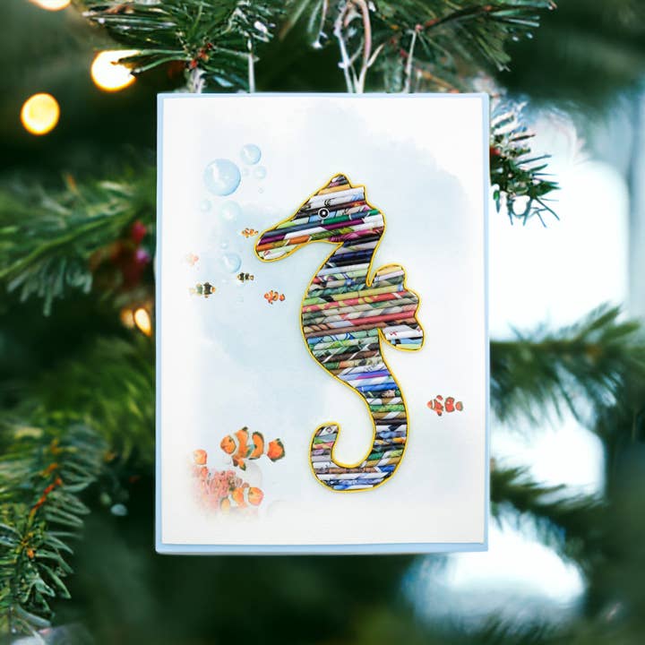 Loving Nature – wholesale Everyday greeting card – Rolled Paper Seahorse Card Handmade from Recycled Magazine1