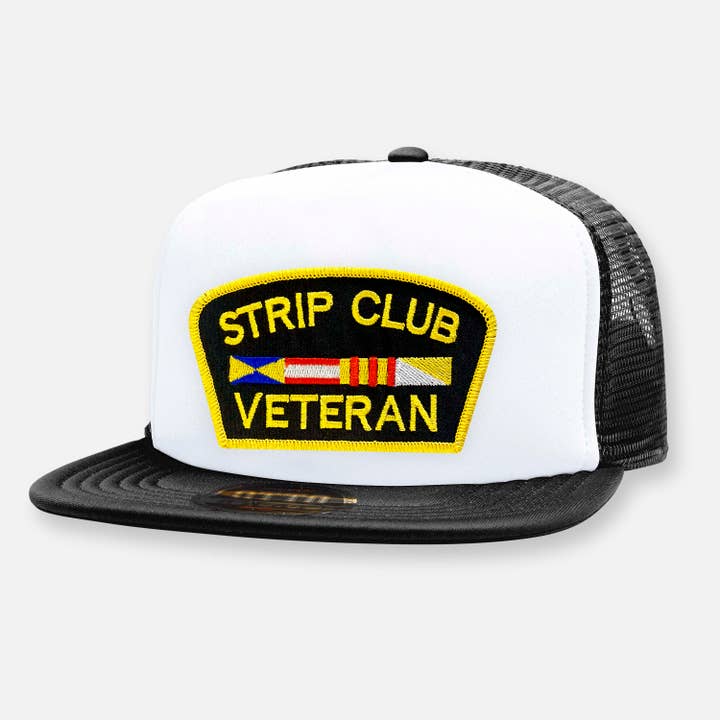Webig Moto Company - Wholesale Trucker Hat - Unisex - STRIP CLUB VETERAN FLAT BILL PATCH HAT