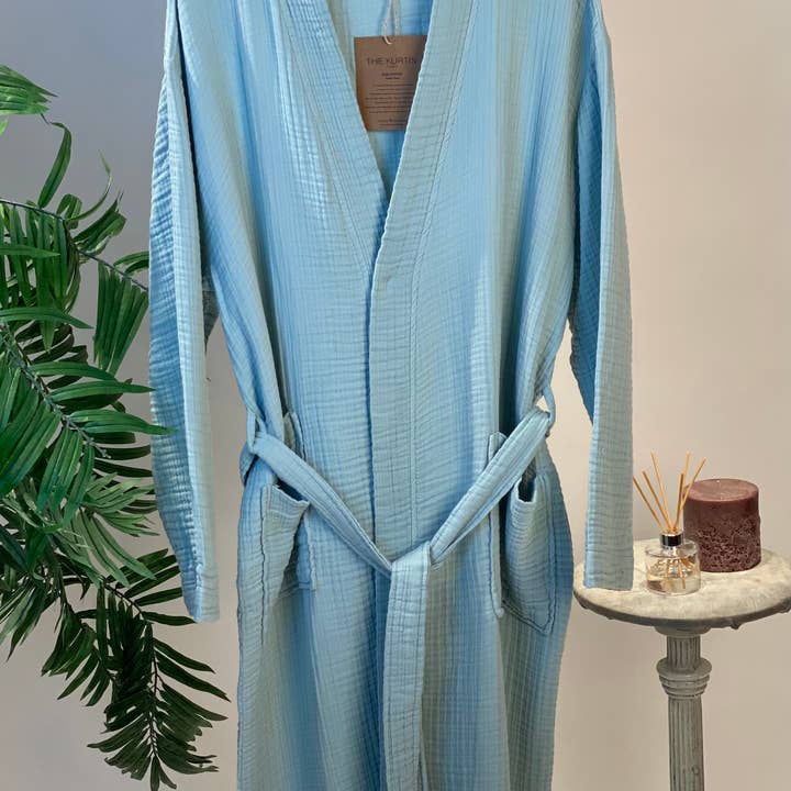 The Kurtis London - Wholesale Robe - Women's - 100% Cotton Muslin Robe, Dressing Gown, Gauze, Ice Blue1