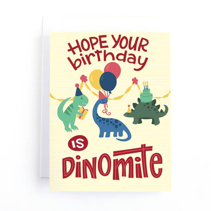 Dino-mite Children's Dinosaur Birthday Card for wholesale by Pedaller Designs