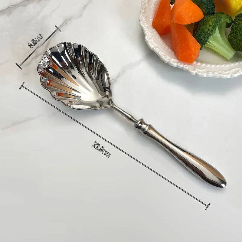 Kiyo Home - Wholesale Serving Utensil - Shell Cutlery Set | Stainless Steel Spoons | Set of 24