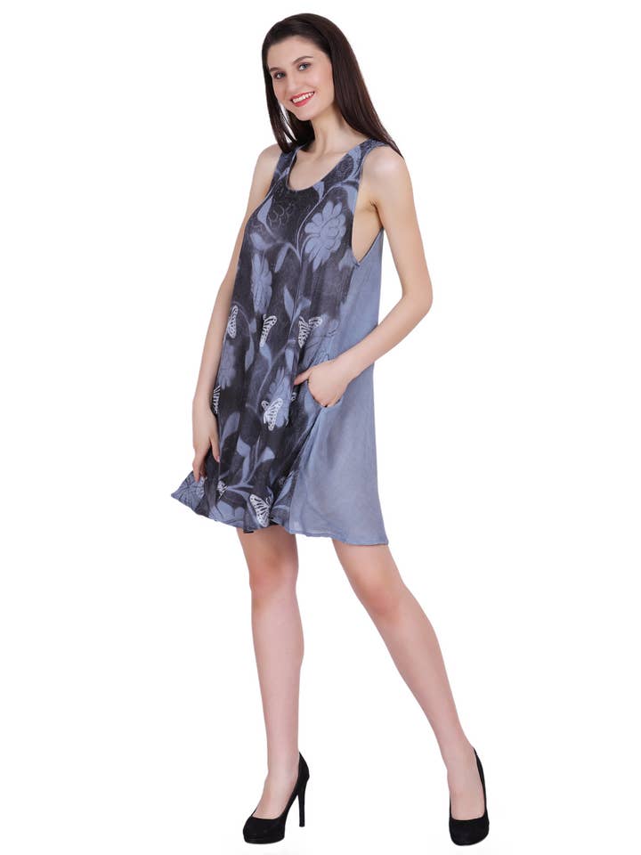 Assorted Colors Sleeveless Tie Dye Butterfly Short Dress 362108 for wholesale on Faire13