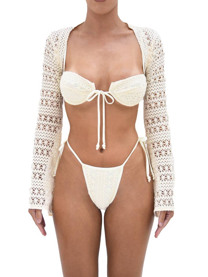 Chica Bolero mit Glockenärmeln | Beige Häkelarbeit für den Großhandel von Heart of Sun