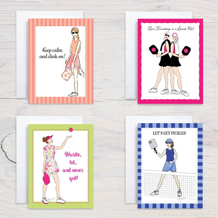 Women's Pickleball Boxed Card Set- 4 cards for wholesale by Dawn of Designs