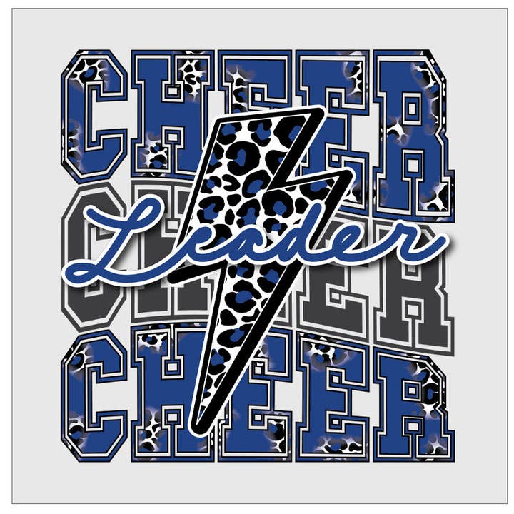 Flawless Transfers - Wholesale Sublimation Transfer - Cheerleader Lightening Bolt - Blue White Black Leopard DTF Transfer0