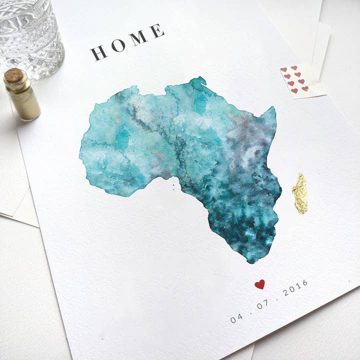 Africa Watercolour Gold Map for wholesale by EJayDesign