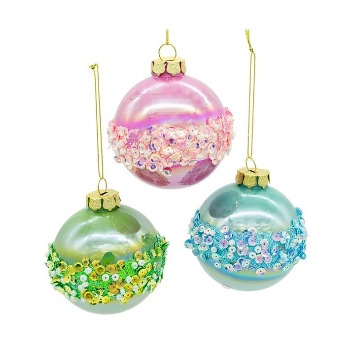 Kurt S. Adler, Inc. - Wholesale Ornament - 80mm Glass Pink/Blue/Green Glitter Balls 6P1