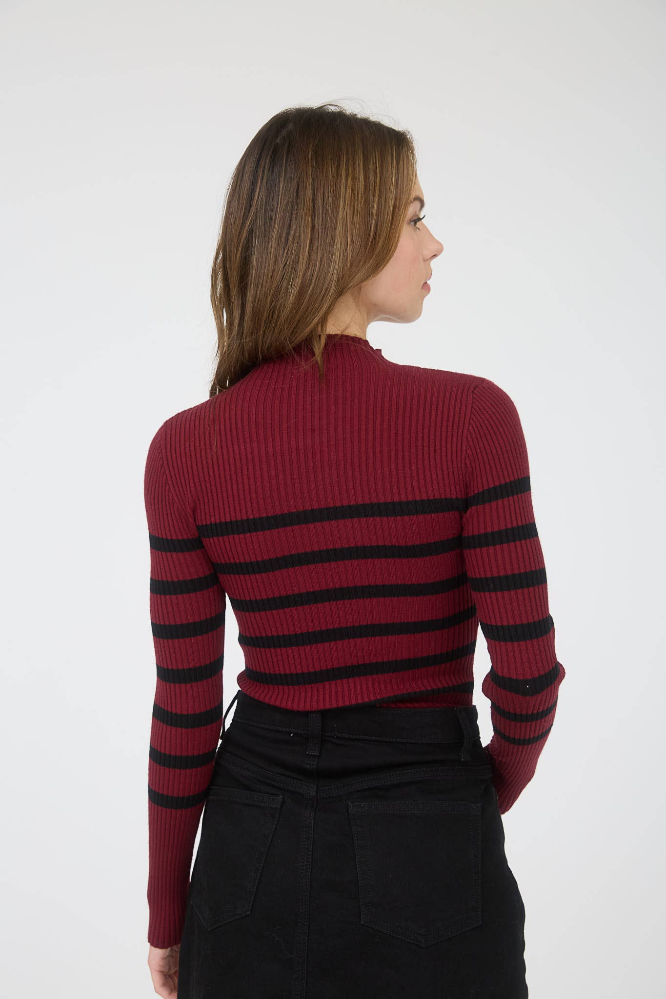 The Workshop Studio - Wholesale Knit Sweater - Women's - MOCK NECK STRIPE LONG SLEEVE SWEATER KNIT PULLOVER6