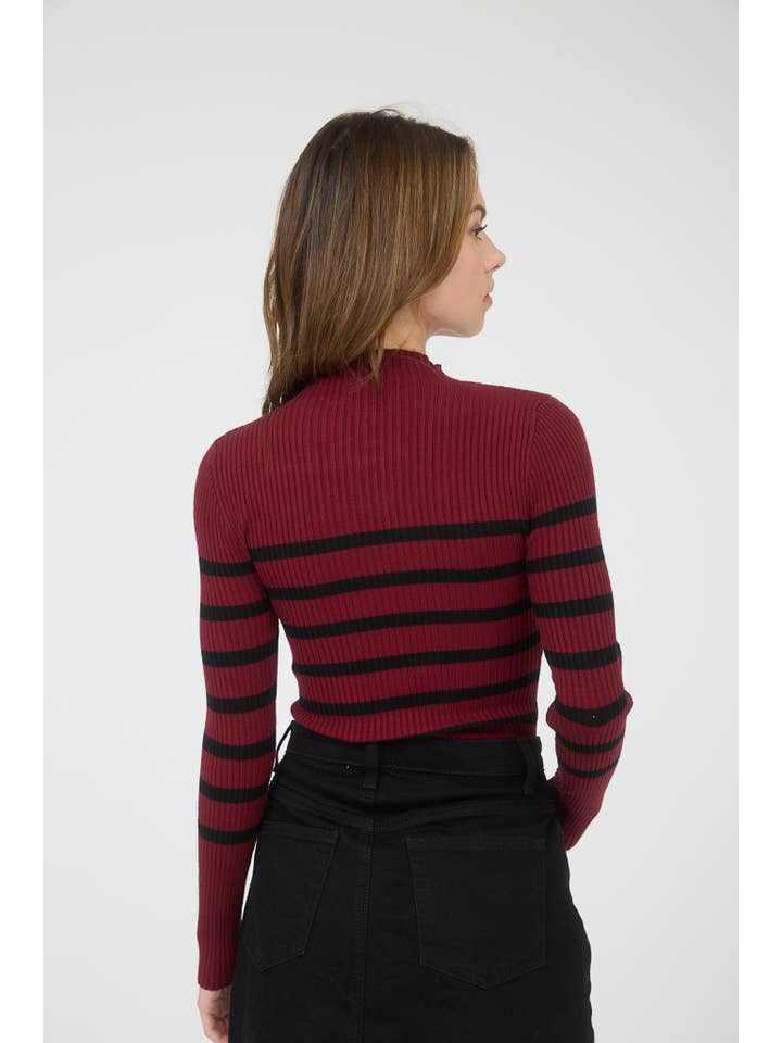The Workshop Studio - Wholesale Knit Sweater - Women's - MOCK NECK STRIPE LONG SLEEVE SWEATER KNIT PULLOVER6